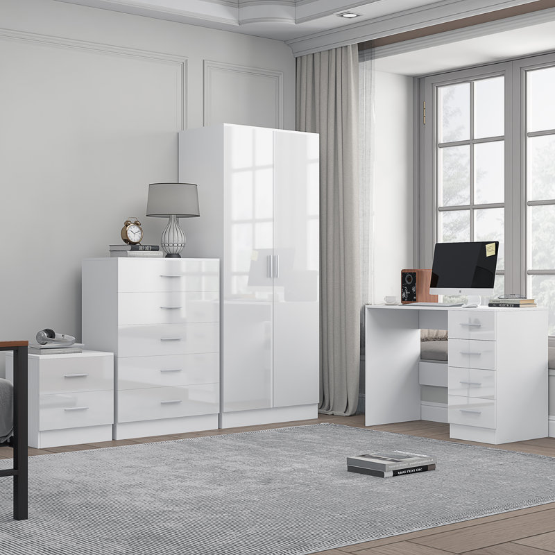 Eva Piece Bedroom Set, White Gloss / Matt White