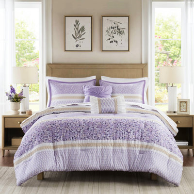 5 pièces d'édredon en tissu gaufré très grand / très grand avec coussins décoratifs - microfibre imprimée, motifs floraux / botaniques de style chic décontracté et embellissement en dentelle, rembourrage, lavable à la machine, emballage compressé,
