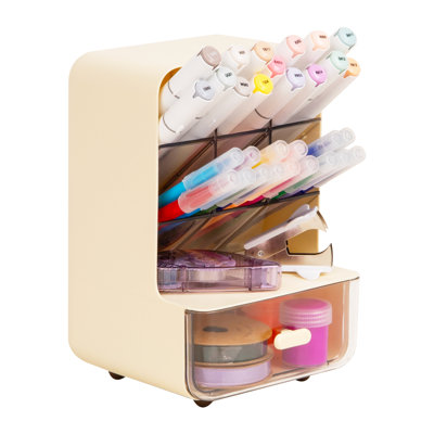 Mind Reader Stackable Craft Organizer with Drawers, Modular Storage Tower, Interlocking Design for Art Supplies, Office Supplies, Sewing, Beads, Plastic, Set of 5, White