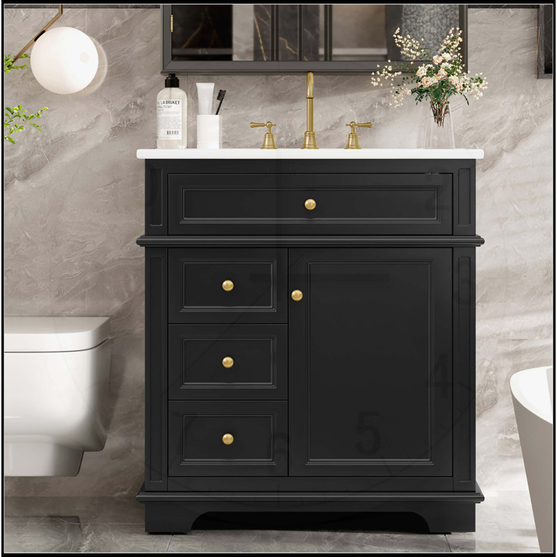 30-Inch Bathroom Vanity with Sink, Multiple Storage Solutions, Soft-Closing Door, and Elegant, Black