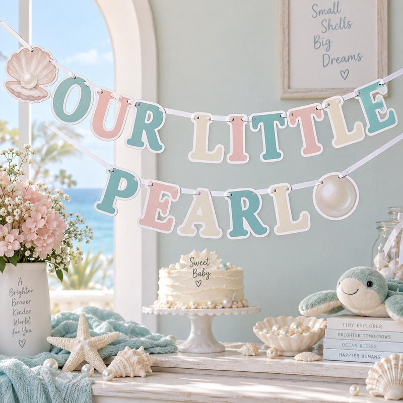 Our Little Pearl Banner, Baby Shower Party Decor, Handmade Cardstock Garland