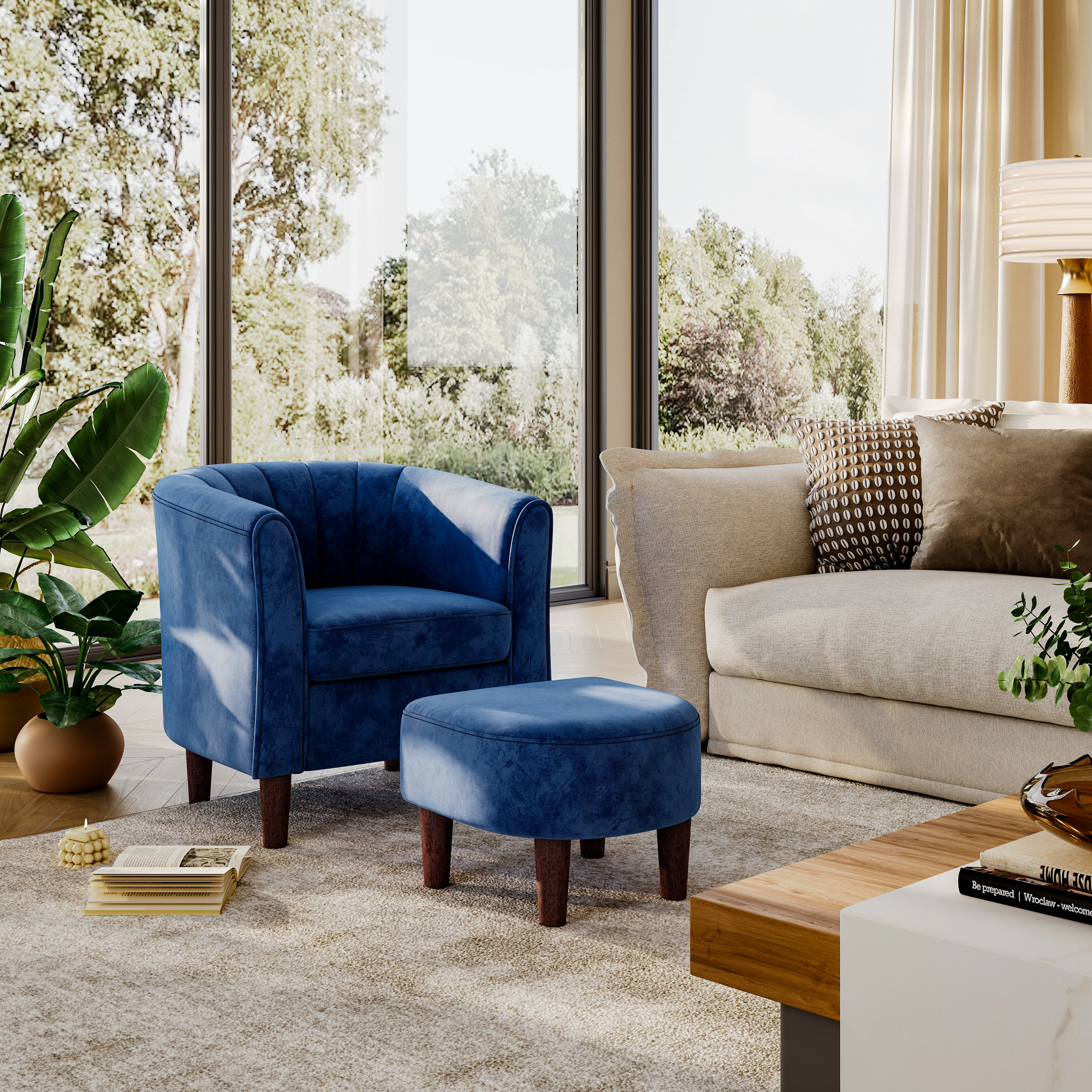 Torrence Upholstered Barrel Chair with Ottoman