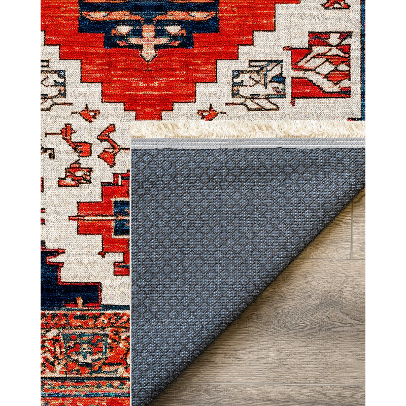 Otasna Collection Digital Print Cotton-Polyester Red Moroccan Rug, Runner 6'7" x 14'10"