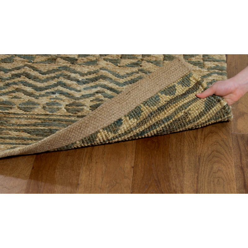 Handwoven Slate and Natural Geometric Jute Area Rug 5' x 8'