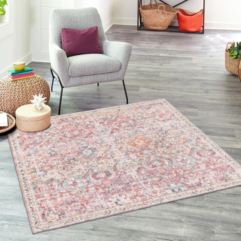 Engelhardt Washable Floral Indoor Rug, Square 7'10"