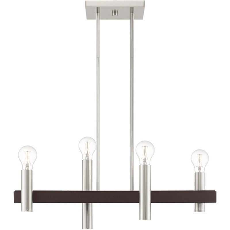 Lustre linéaire à 4 lumières, Nickel brossé avec détails bronze