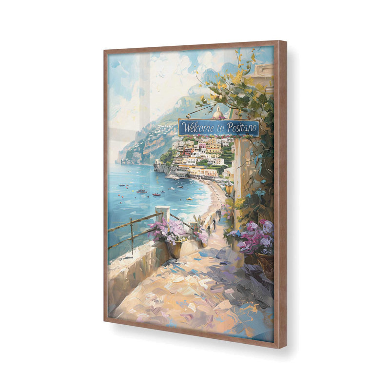 Positano Paradise, impression encadrée sur papier par Azure Artisanal Studio, Rose poudre, H 15 po x l 12 po x P 1,25 po