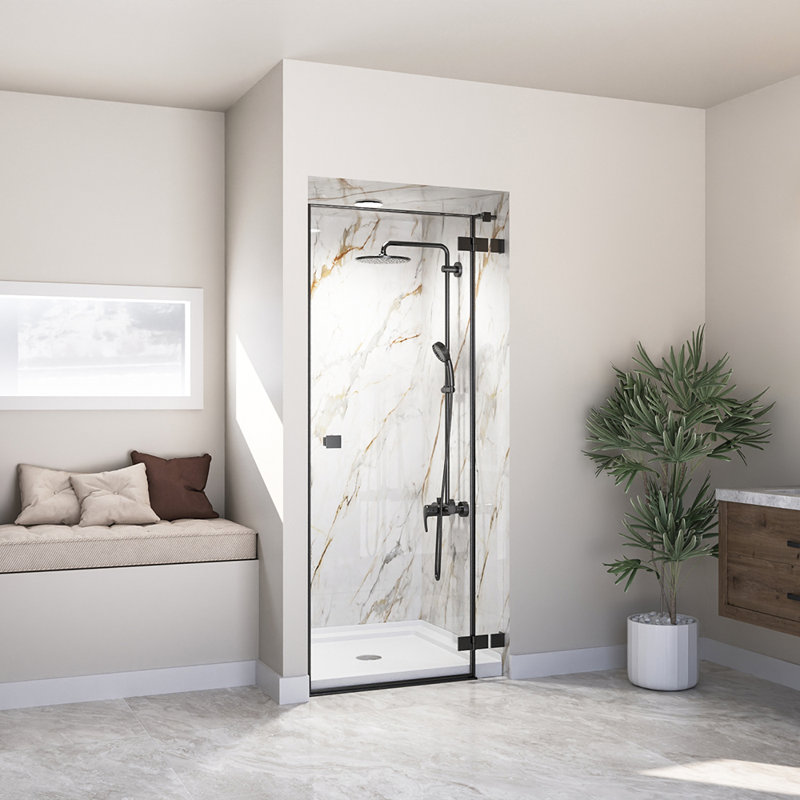 DeerValley 35" L x 35" W Square Shower Base Pan Single Threshold White Acrylic Center Drain, Non-slip Design