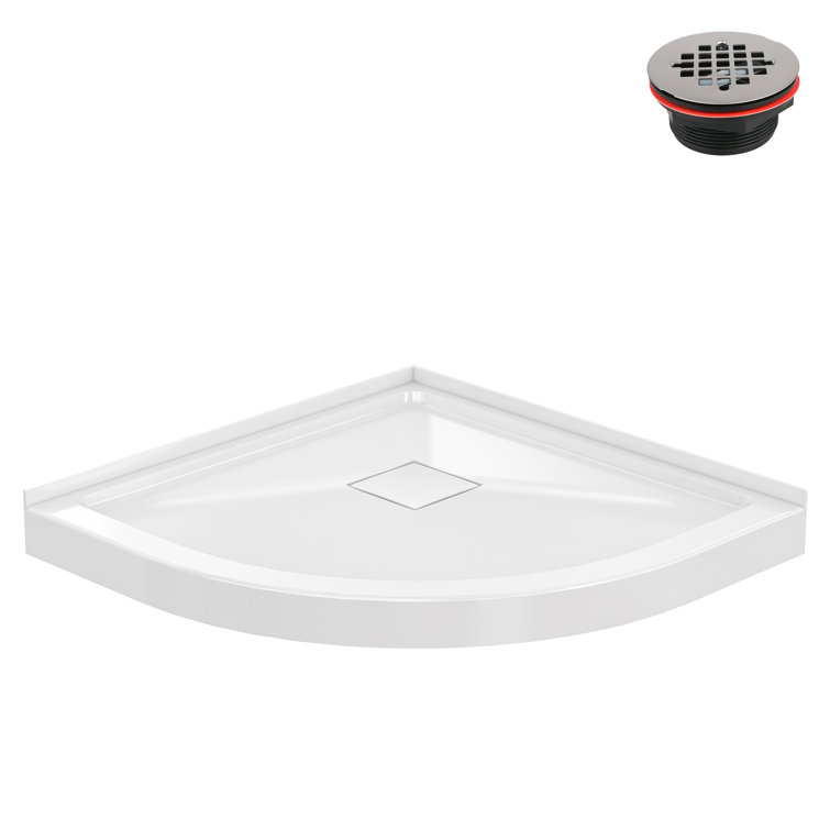 Streamline in. x 34 in. Round Corner PP Shower Base in Glossy White With Center Drain, Drain Included