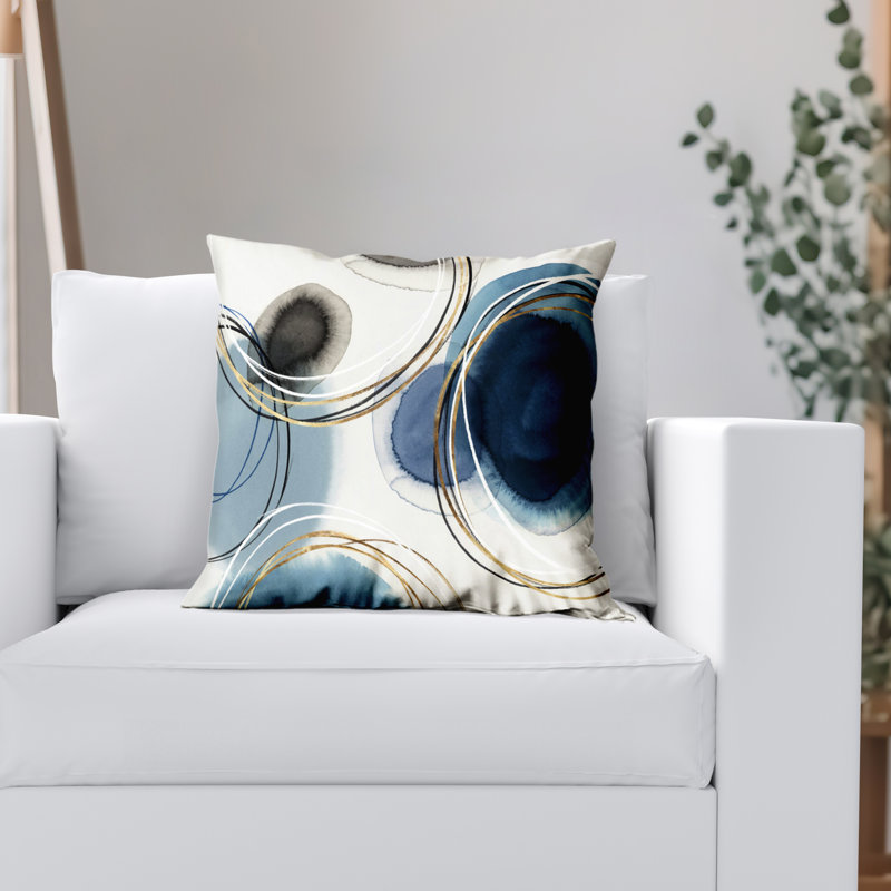 Americanflat Throw Pillow - Sewn-In Insert - Polyester - Abstract Design, 20''H x 20''W, White/Blue