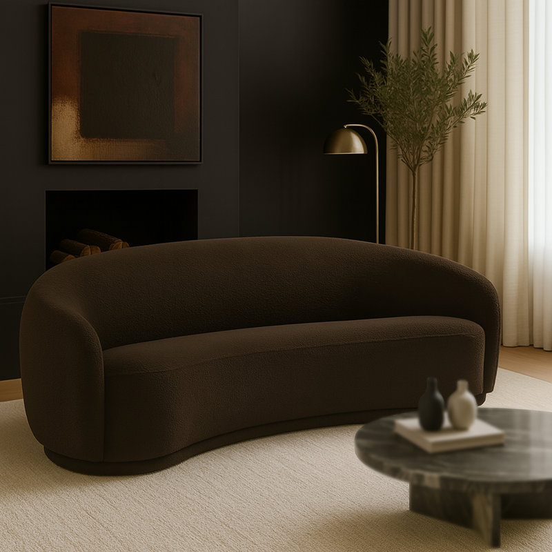 Canapé Chesterfield Hyde, Tissu brun bouclé, H 28 po x l 89,5 po x P 38 po