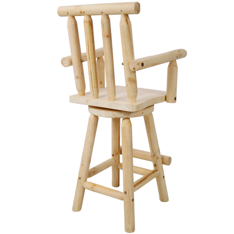 Tabouret de bar rustique - fabrication en bois de sapin, chaise avec repose-pieds, accoudoir large, tabouret de cuisine rustique, chaise de bistro haute pour salle à manger, restaurant, pub, 4 pieds, couleur brun clair