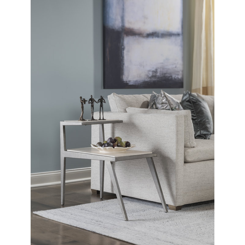 Adamo Contemporary Beige Stone and Metal Rectangular Side Table