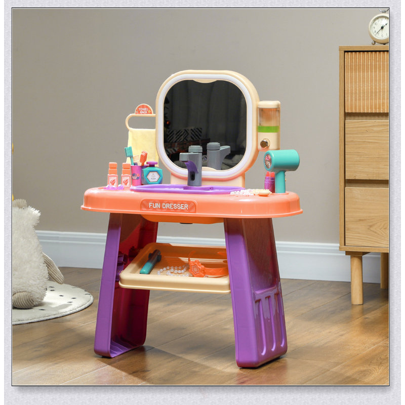Ensemble de coiffeuse pour enfants avec lumière DEL, musique et 23 accessoires de jeu Qabo, idéal pour les filles de 3 à 6 ans