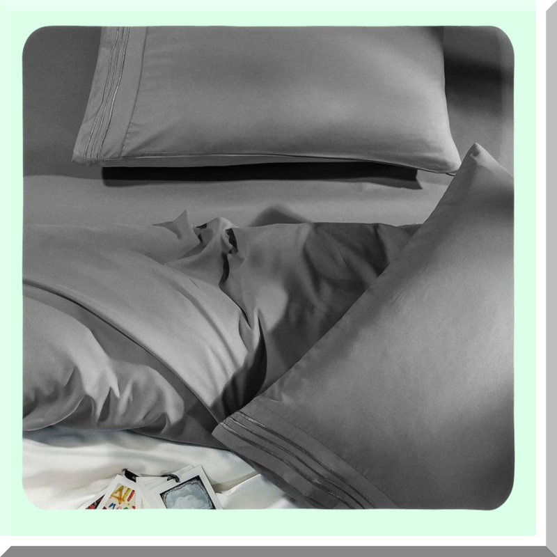 LuxurySoft 1800 Thread Count Microfiber Deep Pocket Bed Sheet Set - Wrinkle Resistant Queen Size Dark Grey Sheets - Super Soft 6 Piece Set