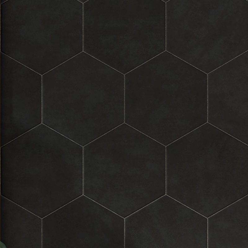 Honeycomb 9in.x10in. Hexagon Porcelain Tile, Black Matte