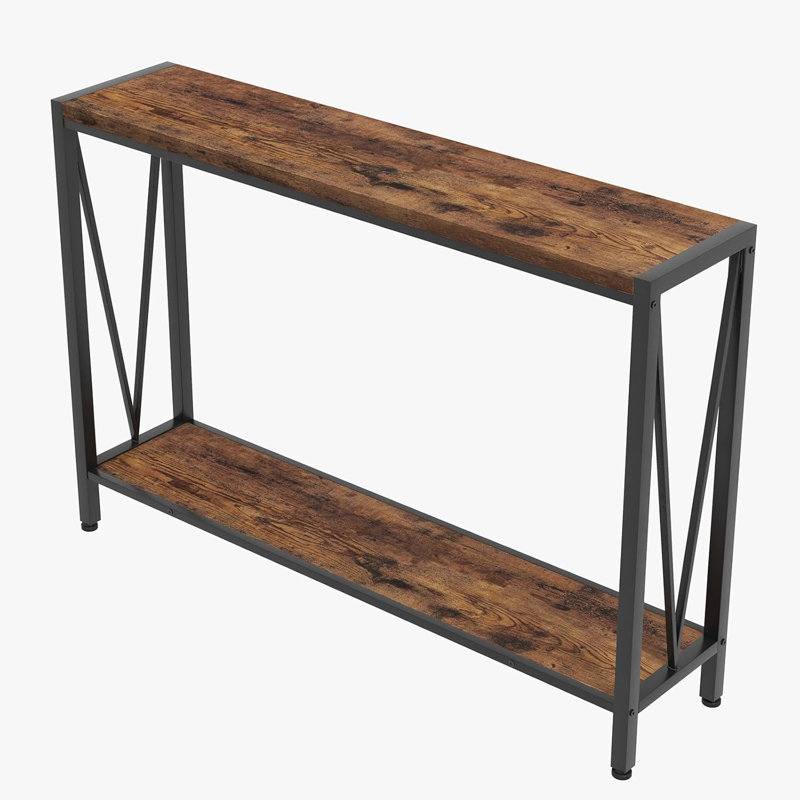 120x25x76cm Industrial Console Table with Shelf, Narrow Sofa Table, Brown