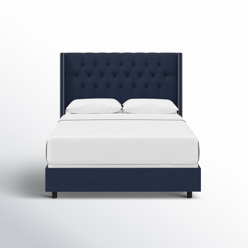 Lit tapissier standard Breckin, Simple, Velours performance encre classique