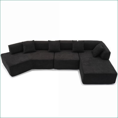 Sectional Sofas, Modern Minimalist L-Shape Boucle Couch with Chaise, 4 Seats, No Assembly | Slate Gray | Polyester