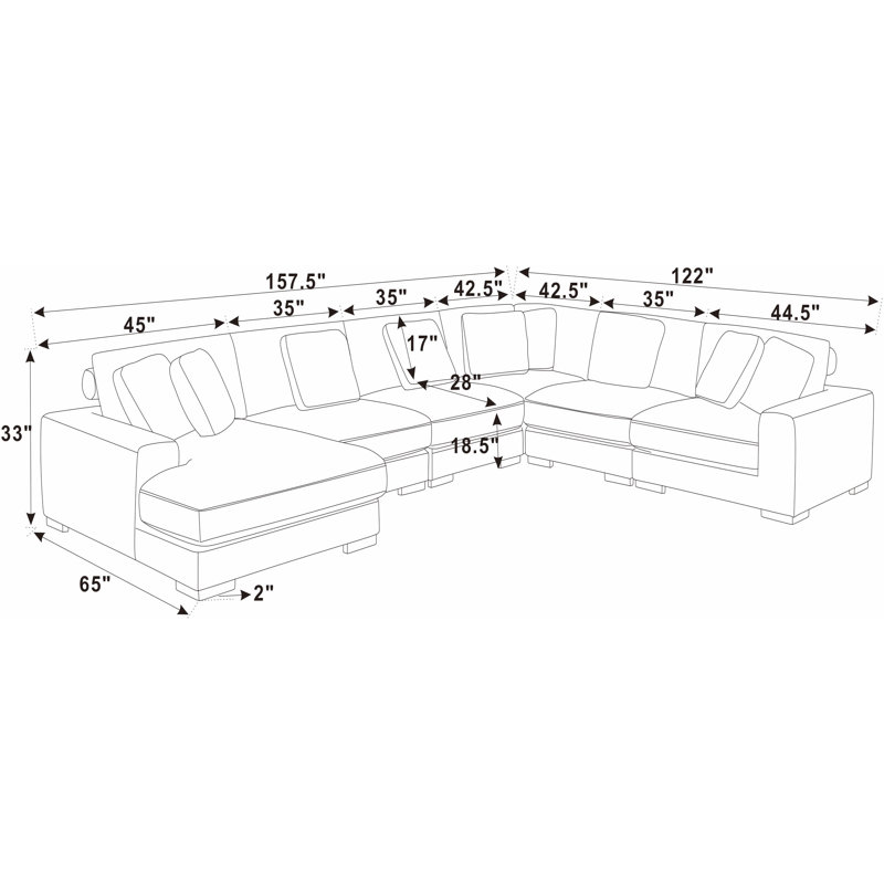 Canapé modulaire Amritbir de 157,5 po de largeur faisant face à la droite, Velours côtelé gris foncé
