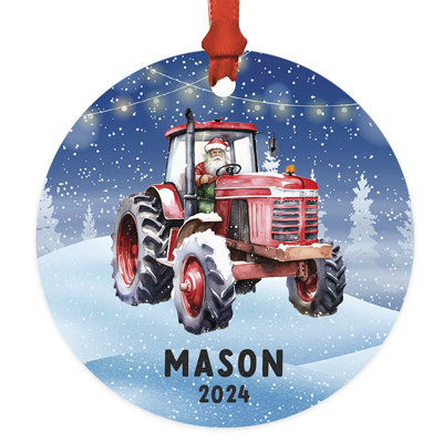 Custom Red Tractor Ornament For Kids Santa In Tractor Metal Christmas Tree Decor Gift 20XX