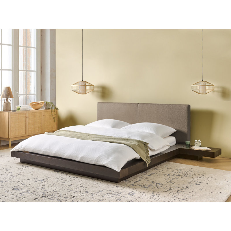 Sabeen Upholstered Boucle Platform Bed, European Kingsize (160 x 200 cm), White