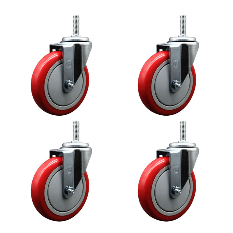 Poly Wheel Swivel 3/4 Inch Threaded Stem Caster Set 2 Brakes