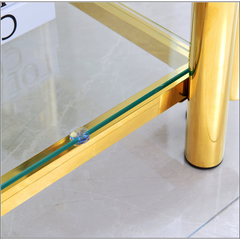 Double-Layer Clear Tempered Glass Table Top Set Of 2, Clear/Gold