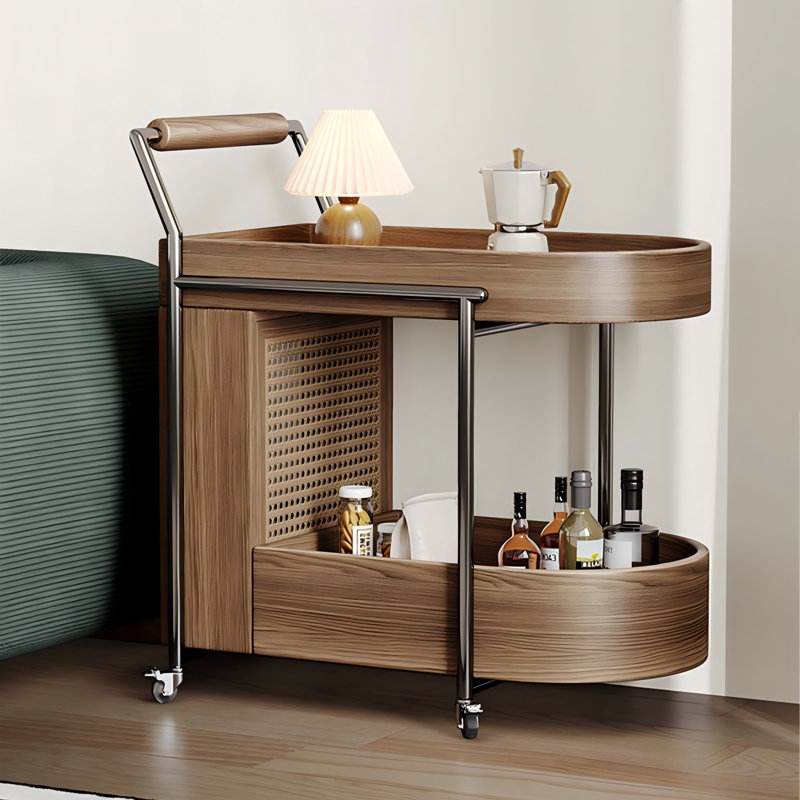 Table d'appoint en bois massif, chariot de tissage en rotin noyer.