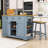 Chiyeko 3-Piece Kitchen Island Set with Storage Shelves, Built-in Charging Station and Bar Stools-237770624