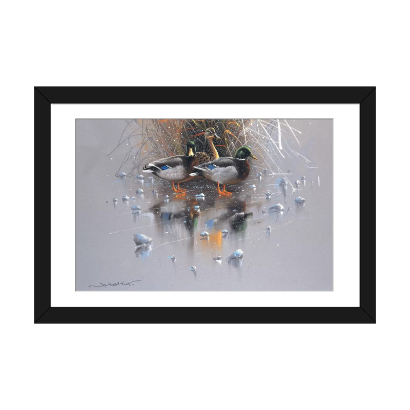 « three ducks », impression sur toile, Papier d'art encadré noir, Blanc, H 24 po x l 32 po x P 1 po