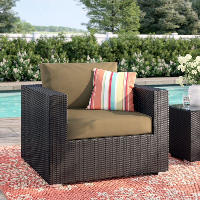 Convene Wicker Rattan Outdoor Patio Arm Chair with Cushions, Mocha
