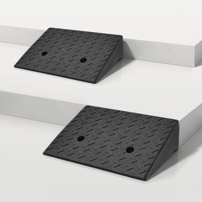 Set of 2 Rubber Curb Ramps, 4.3" Rise Height Heavy Duty Threshold Ramp Driveway Ramp For Car Wheelchair