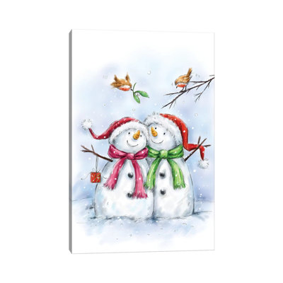 Two Snowmen IV by MAKIKO - Wrapped Canvas Print
