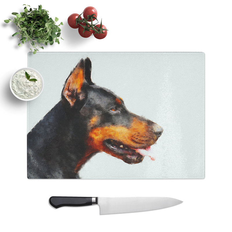 Tempered Glass Magnificent Doberman Dog Chopping Board, 20 cm x 28.5 cm
