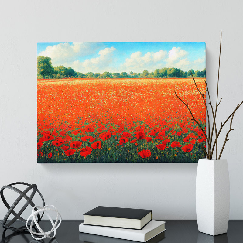 Exceptional Poppy Field Flowers - Wrapped Canvas, 40cm H x 60cm W x 3cm D
