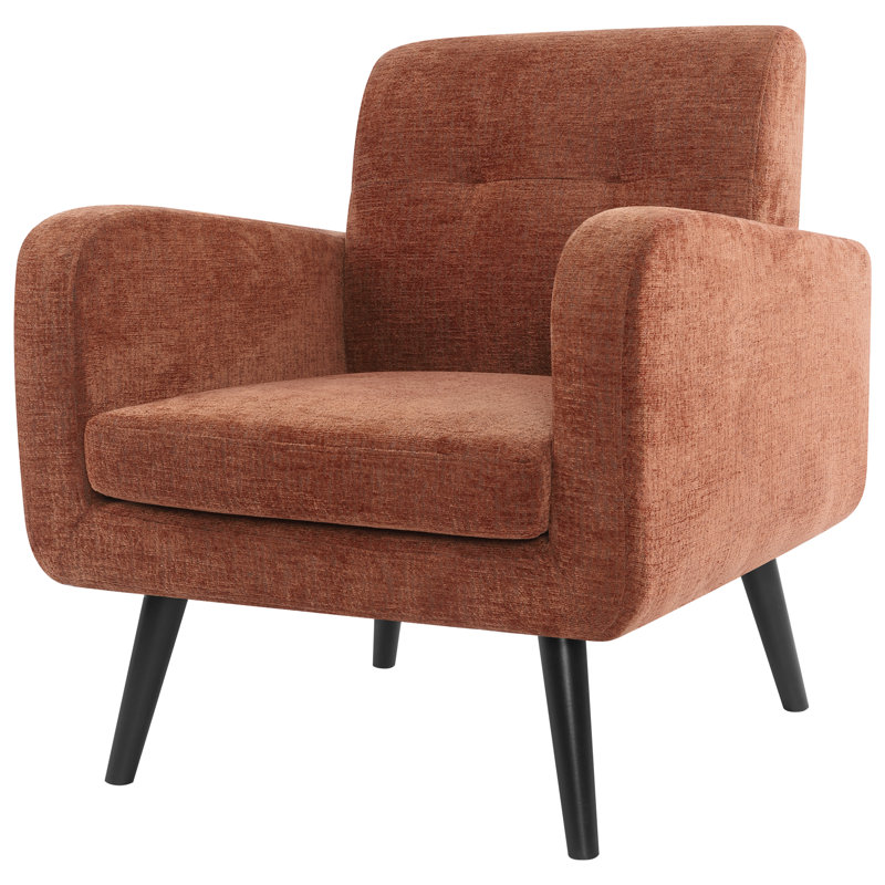 Fauteuil en polyester touffeté l 29,75 po avec pieds en bois massif Almeda, Chenille orange foncé