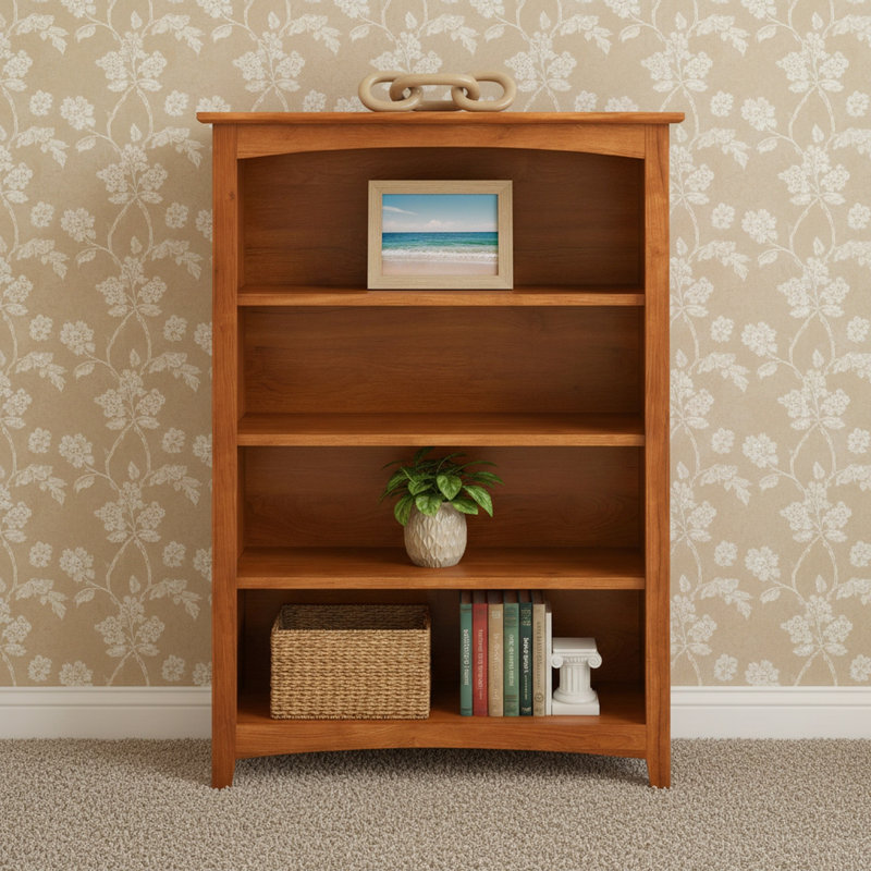 Malani 36" H Solid Wood Classic Bookcase, Golden Pecan, (4 Shelves) 48"H x 31.75"W x 12.875"D