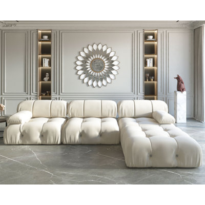 Cylar 104" Wide Velvet Reversible Modular L Shaped Sectional Sofa & Chaise with Ottoman