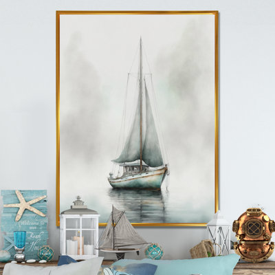 Voilier ancré dans le brouillard - art mural bateau côtier