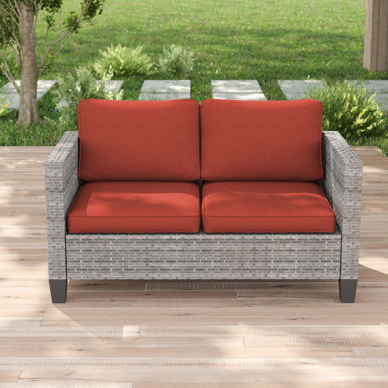 Causeuse de patio bistro avec coussin lavable pour balcon, porche, cour, Rouge brique, Gris