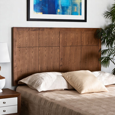 Aeris Queen Size Detailed Insets Headboard in Brown Finish, 49.85" H X 61.09" W X 0.61" D