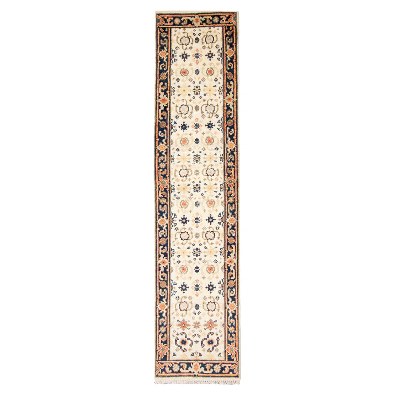 Tapis de couloir crème en laine noué à la main de conception unique 2 pi 5 po x 9 pi 11 po New Age