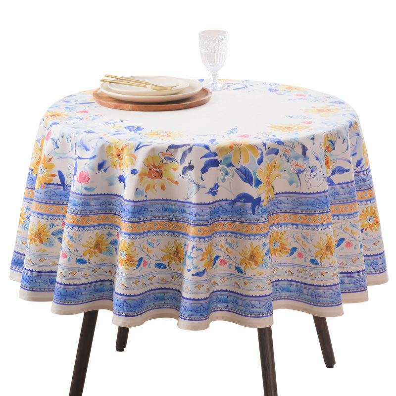Maison d' Hermine Table Cloth Round Table 100% Cotton 69 Round Inches Tablecloth Reusable Decorative for Dining Room Farmhouse Home Valentines Day Decorations Spring Summer - Girassol