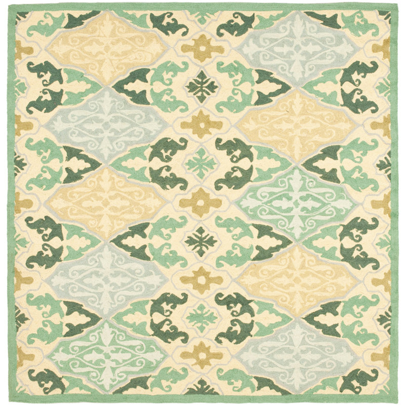 Helena Hand-Hooked Wool Ivory Area Rug, Square 6'