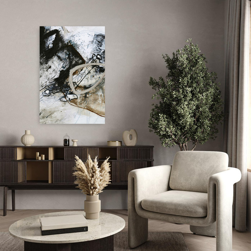 Art contemporain abstrait noir et blanc 2, H 36 po x l 24 po