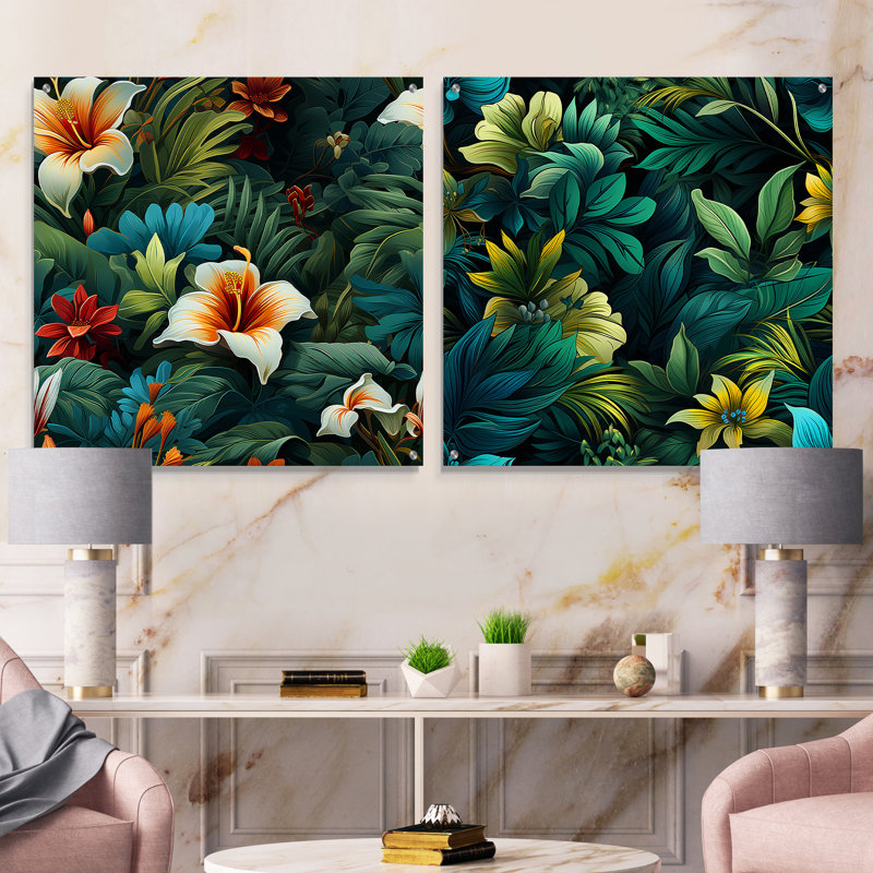 Ensemble de 2 peintures murales en acrylique Rainforest Radiance, H 16 po x l 33 po