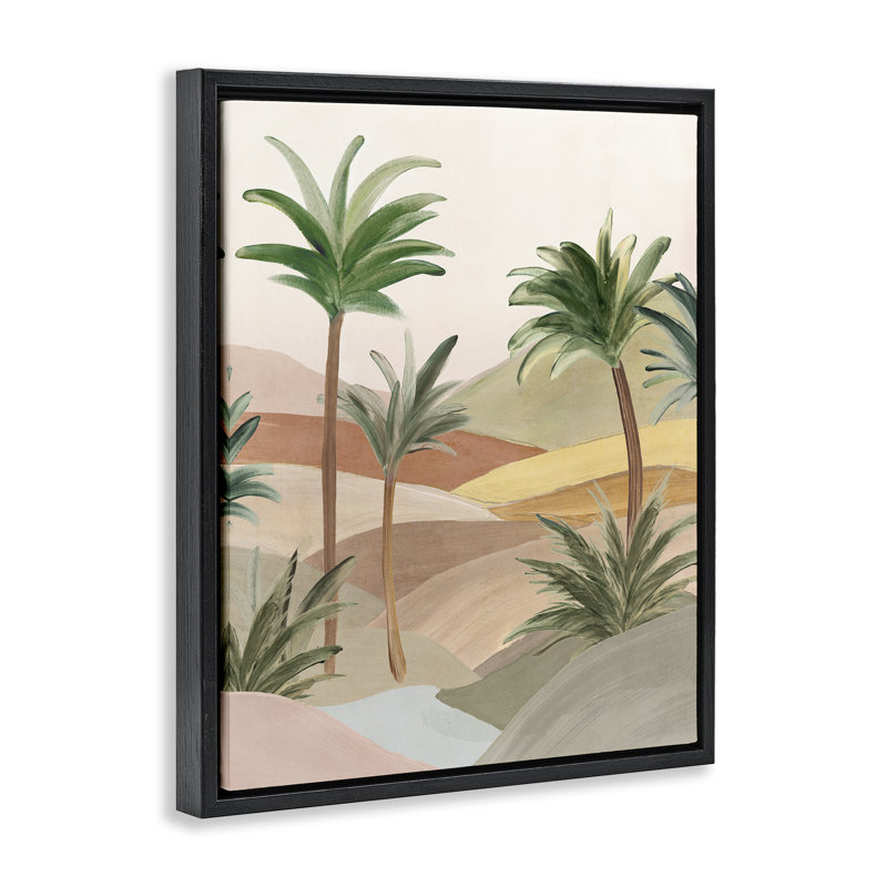 Desert Oasis Palms Floating Frame, design by Ian C., Jet Black Floater Frame, 21" H x 17" W