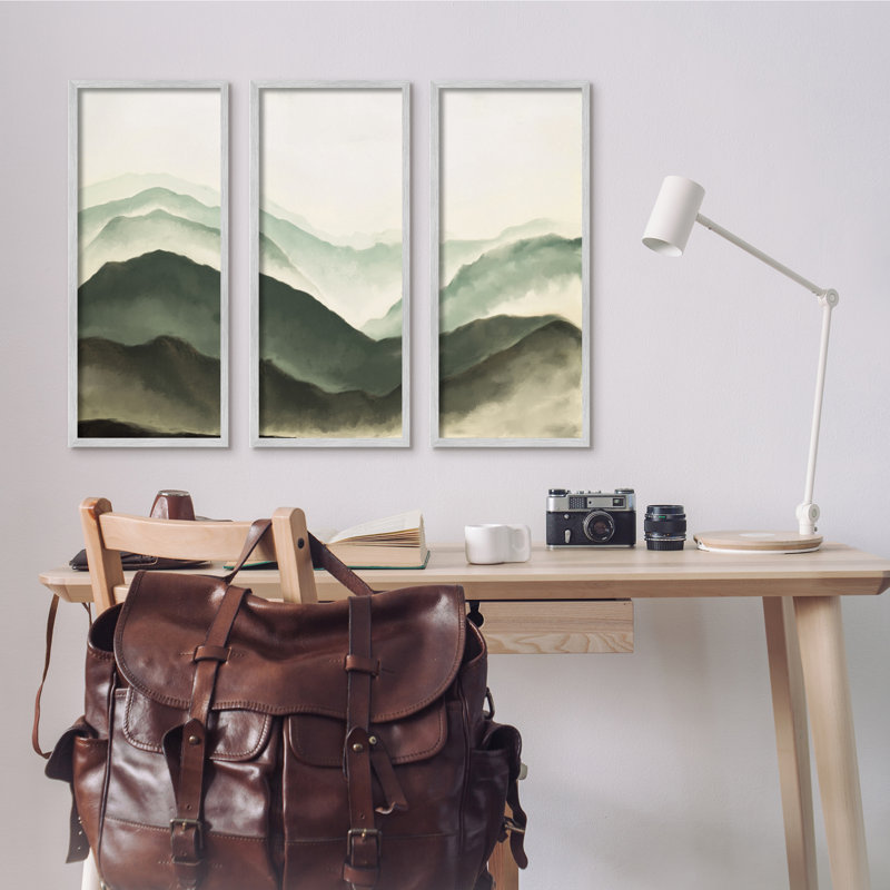 Foggy Mountains, paysage, aquarelle, peinture à la brosse douce, 3PcJJ Design House LLC, H 10 po x l 24 po