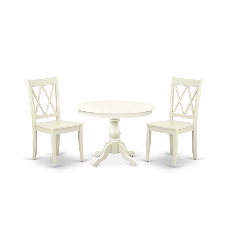 3 Piece Dinette Set for Small Spaces Contains a Round Dining Table with Pedestal and 2 Dining Chairs, Linen White, 3 Pieces